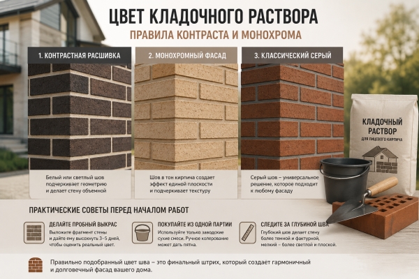 Как выбрать цвет кладочного раствора для лицевого кирпича: правила контраста и монохрома